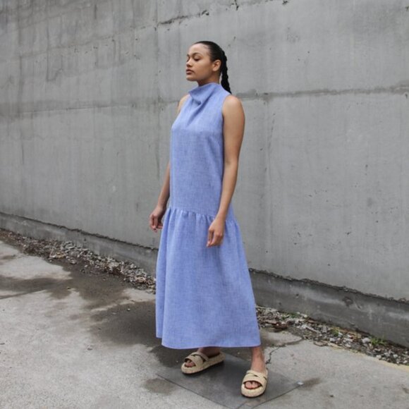 NOMIA COWL NECK DRESS - WHITE / COBALT MELANGE 6 NWT - Picture 1 of 9